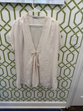 Robin Piccone Light Cream V-Neck Tie-Front Women's Beach Cover up!